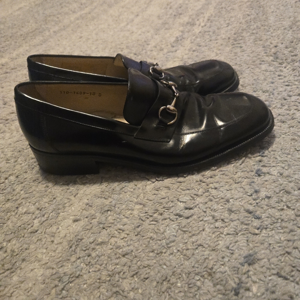 Gucci Black Leather Horsebit Loafers 110-1409 Men's Size 10 D Silver Hardware - Picture 4 of 9